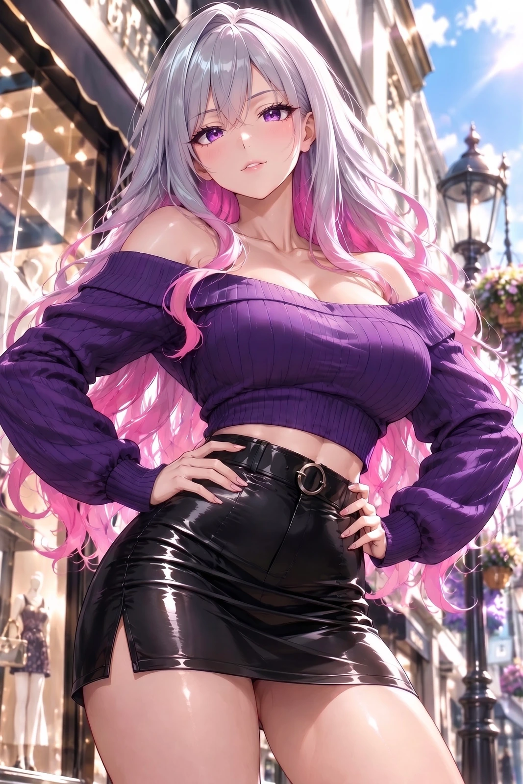 Rebecca on a sunny shopping boulevard